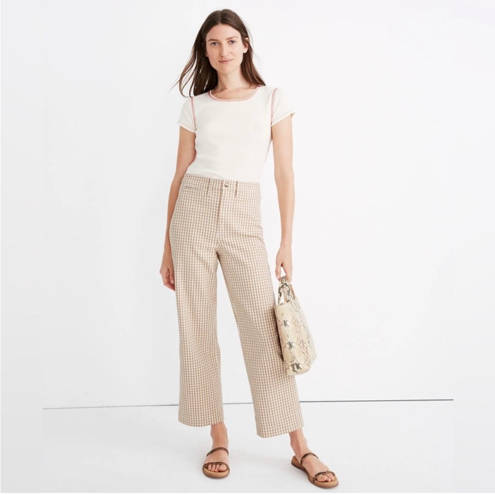 Madewell Tan Gingham Wide Leg Pants